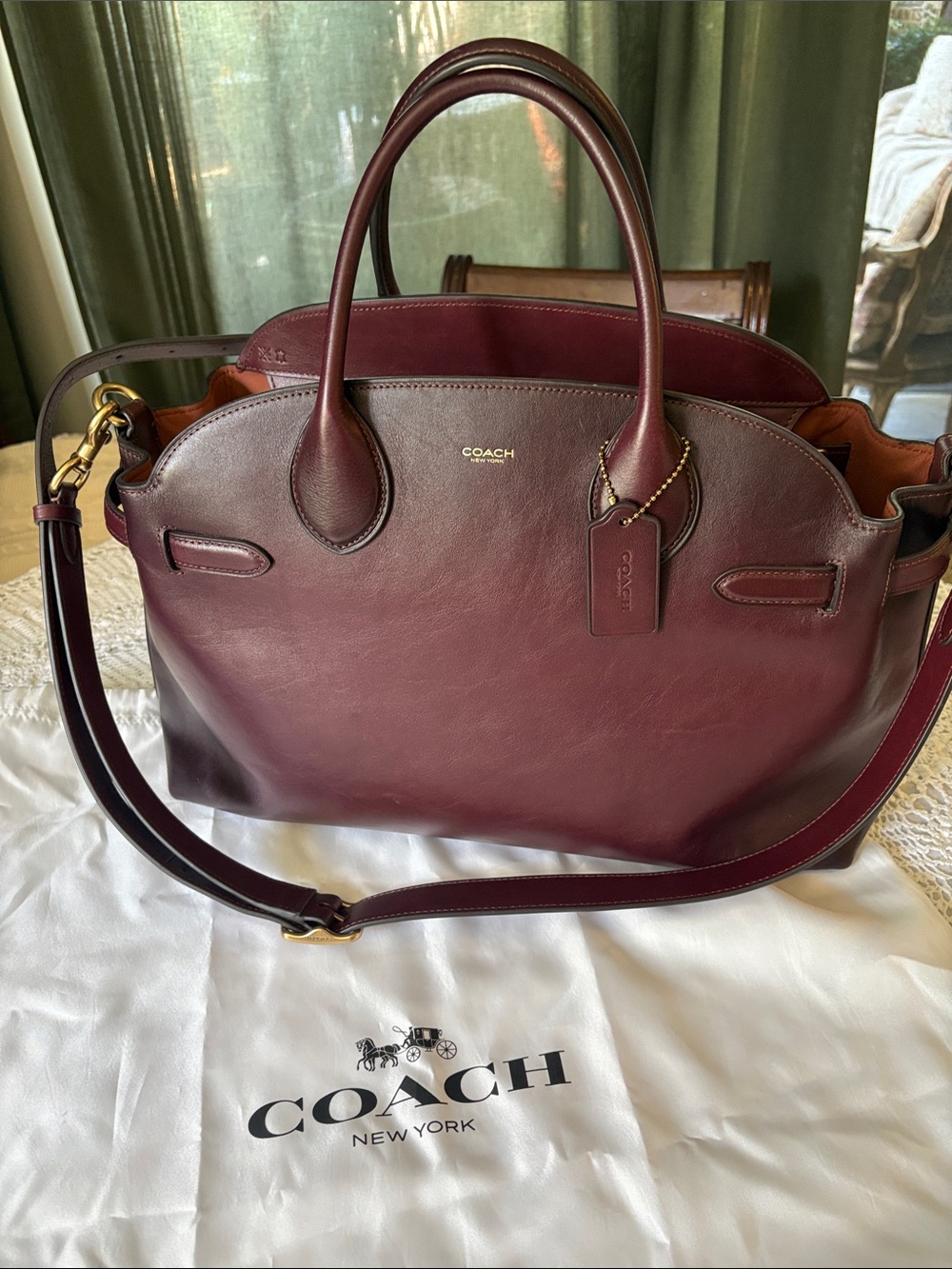 Coach Burgundy Leather Tote Bag with Gold Hardware 40cm